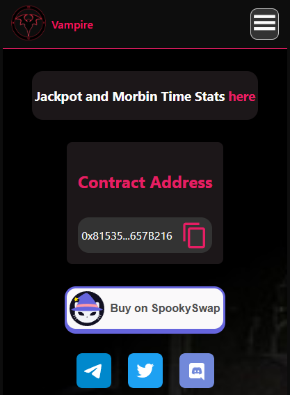 image of Vampire landing page mobile view